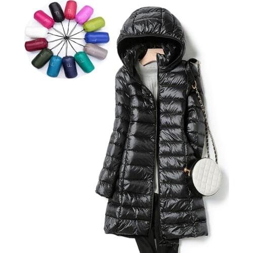 Down Parka Women Ultra-light Thick Down Jacket 2021 Autumn Winter Slim Long Hooded Warm White Duck Down Coat Womens Outerwear