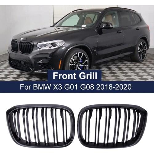 1Pair Dual Slats Front Kidney Grill For BMW 3 4 X3 X4 G01 G02 G08 2018 2019 2020 Kidney Grille Gloss Matte Black Racing Grills