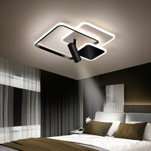Black Led Ceiling Lamp with Remote Control Modern Square Dimmable Chandelier for Bedroom Living Room Foyer Kitchen Deco Lighting