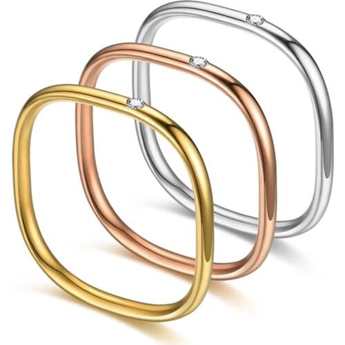 Simple And Fashionable Womens Rectangular 1.5mm Thin Titanium Steel Inlaid Diamond Wedding Ring Rose Gold Golden Exquisite Gift