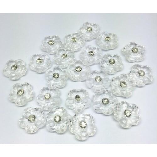 50pcs 15mm Clear Acrylic Buttons Flower Diamond Center Baby Fancy Shiny Coat Boots Sewing Doll Clothes Accessories Button