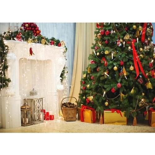 Christmas Tree Gifts Lights Decor Photography Backdrop Vinyl Background for Children Party Photo Shooting Photophone