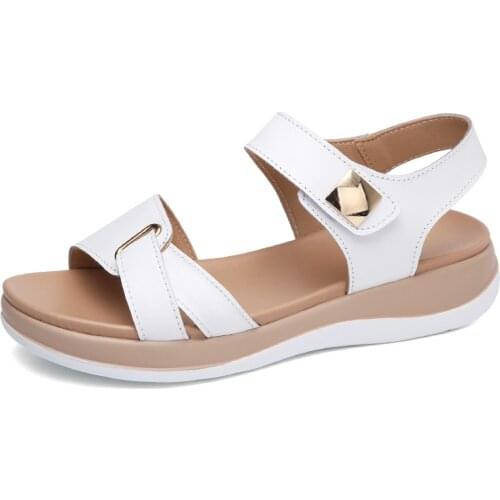 Akexiya 2021 Women Female Ladies Mother Genuine Leather Shoes Sandals Flats Soft Hook Loop Korean Bling Summer Beach Size 35-40