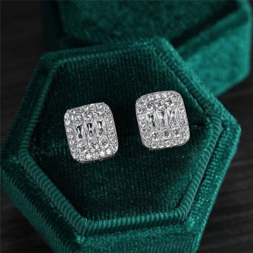 Cute Female Small White Stone Earrings Classic Gold Silver Color Stud Earrings For Women Trendy Bridal Square Wedding Earrings