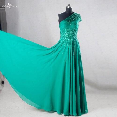 RSE730 One Shoulder Chiffon Bling Bling Emerald Green Prom Dress Evening Party