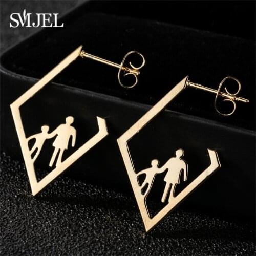 SMJEL Mother Kid Child Family Earrings Gift Hollow Gold Color Square Stainless Steel Earrings For Woman Umbrella Jewelry bijoux