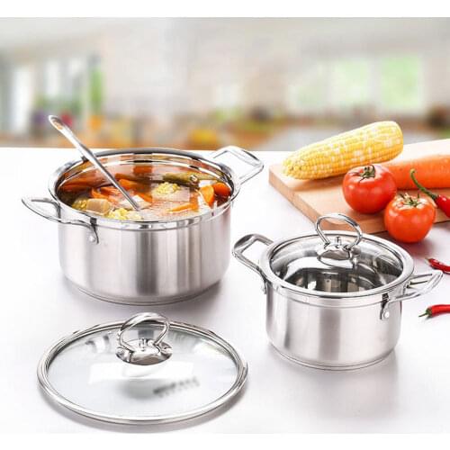 Large-Capacity 304 Stainless Steel Double-Handle Soup Pot With Glass Lid , Thickened Bottom Anti-Scald Household Pot