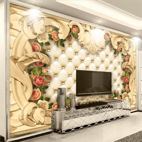 Beibehang High-end wallpaper custom living room bedroom mural European border luxury soft bag rose sofa background wall painting