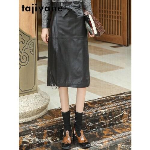 High Midi Waist Skirt Woman Real Sheepskin Leather Skirt Korean Fashion Skirts Womens Spring 2021 Ropa Mujer Pph4595