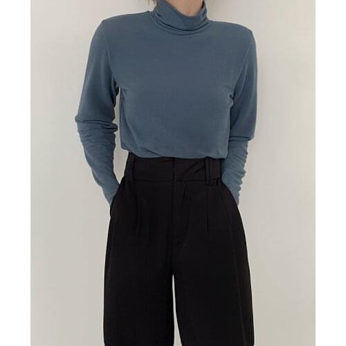 Half-high T Shirt Women 2020 Autumn New-coming Fleece Vintage Casual Simple Solid Color Korean Style Long Sleeve Clothes Tops