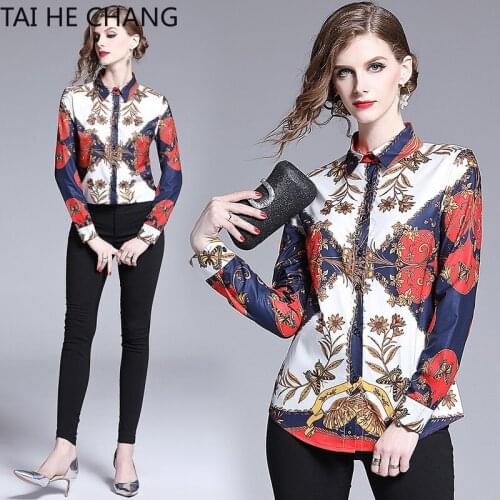 2019 New Tops Summer Fashion Retro Casual Shirt Long Sleeve Print Vintage Work Office Blouses Shirts Women
