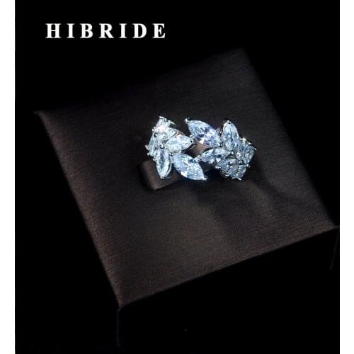 HIBRIDE Exclusive Women Party Costume Jewelry Marquise Cut Cubic Zirconia Big Cocktail Rings Stable Size R-16