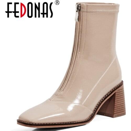 FEDONAS Zipper Women Short Autumn Winter Warm Boots Fashion Genuine Leather Shoes For Women Working Thick Heels Ankle Boots