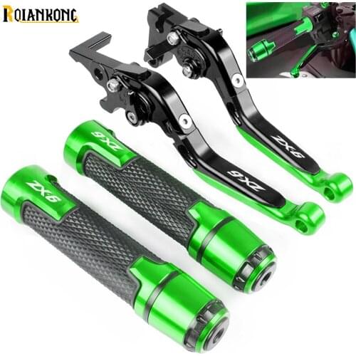 ZX6R LOGO Motorcycle Brake Handle Adjustable Brake Clutch Levers Handbar End Grips For Kawasaki ZX-6R 2000 2001 2002 2003 2004