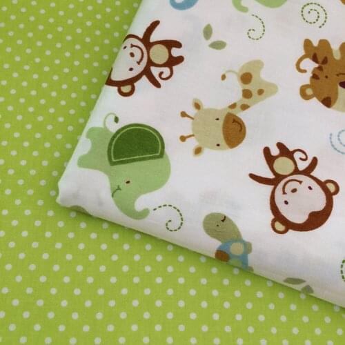 100% Cotton twill fresh cartoon animals money green dots for DIY kids bedding cushions curtains tent handwork decor fabric cloth