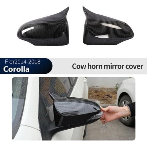 2Pcs Car Ox Horn Rearview Door Mirror Cover Trim Style Black ABS Carbon Fiber For Toyota Corolla 2014-2018