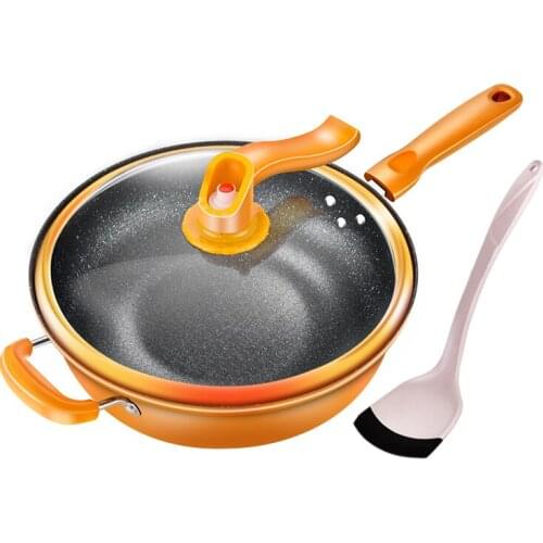 32cm vacuum wok non stick pan no oil smoke pot iron pot household kitchen induction cooker universal pan