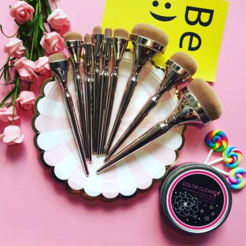 9pcs rose gold toothebrush makeup brushes wool fiber cruelty free vegan make up brush set