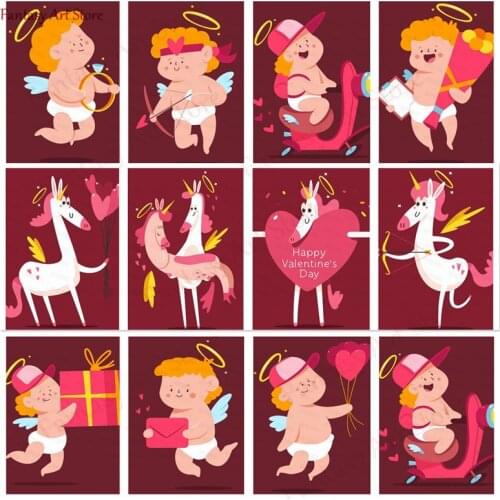 Diy Diamond Painting Cute Cartoon Wings Pegasus Fleshy Round Face Little Boy Angel Halo Angel Wing Love Poster Home Decoration