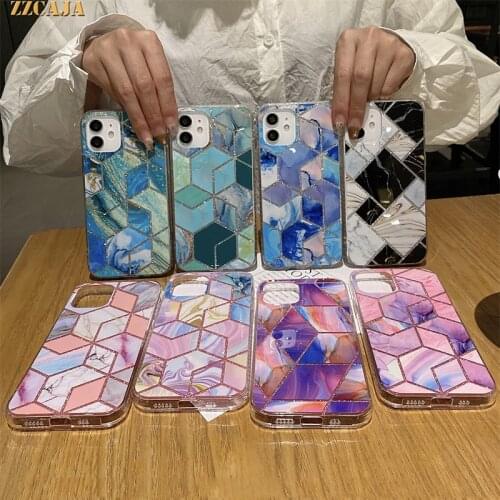 Glitter Marble Case for iPhone 11 12 Pro Max Mini X XS XR 8 7 Plus SE 2020 Cover Stylish Bling Bling Shiny Glossy Back Protector