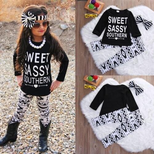 Kids Baby Girls Outfits Clothes Letter Long Sleeve T-shirt Tops Casual Long Pants 3PCS Set Autumn Spring Clothing