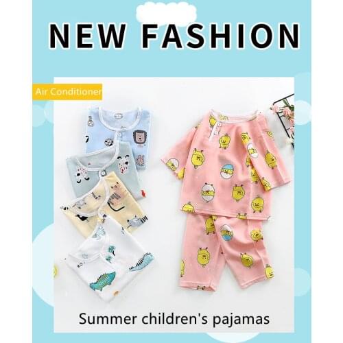 Childrens pajamas, summer thin suit, air-conditioning suit, cotton silk baby home service suit