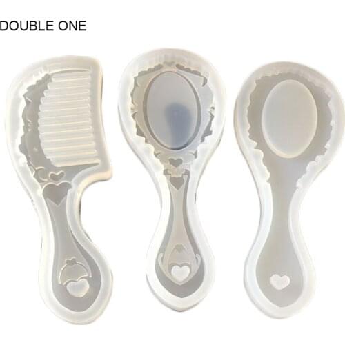 DOUBLE ONE DIY Silicone Comb Makeup Mirror Mould Epoxy Resin Handmade Jewelry Tools Resin Molds 3pcs/set Cabochon Crystal Molds
