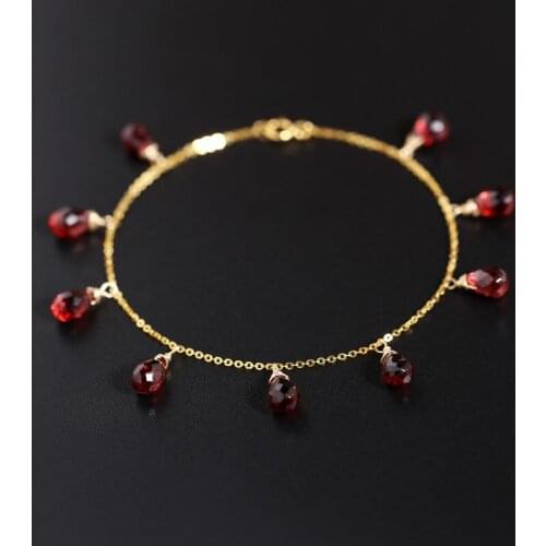 DAIMI GEMSTONES Faceted Water Drop Garnet Bracelet Female Genuine 18K Gold Red Gemstone Jewelry