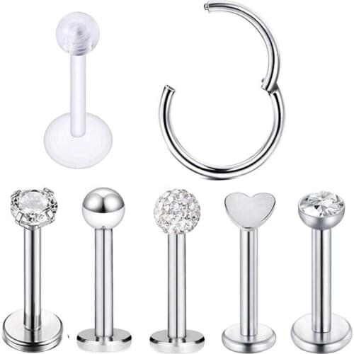 JUNLOWPY 16G 316L Stainless Steel Labret Monroe Lip Ring Studs CZ Cartilage Helix Tragus Piercing Studs Nose Hoop Rings Body