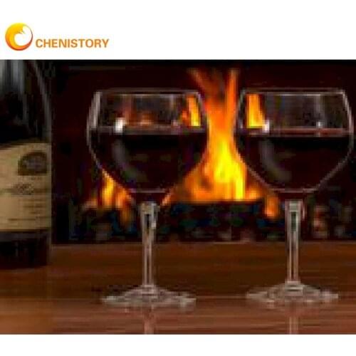 CHENISTORY Two Wine On Table Scenery Painting By Numbers Kits For Adults Children Handmade 40x50cm Framed Home Decor Pictures