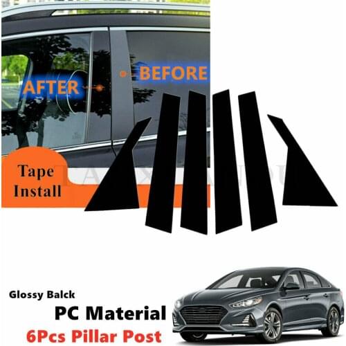 PC 6Pcs Kit Fit For Hyundai Sonata 2015-2019 15-19 Left + Right Side Door Window Applique Trim Pillar Cover Piano Posts Black