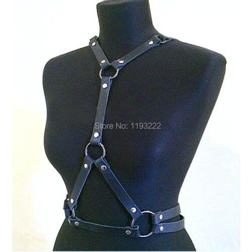 Punk Rock Gothic Handcrafted Leather Halter Choker Harness Belts Underbust Triangle Waist Suspender Betlts