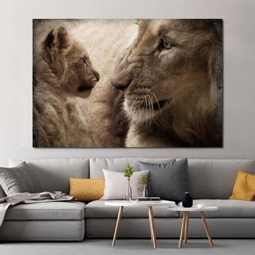 Lion Mother And Child Pictures Canvas Painting HD Animal Posters And Prints Wall Art for Living Room Modern Home Decoration