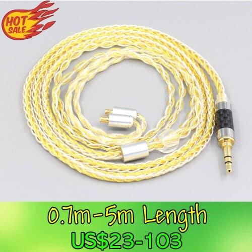 LN007287 8 Core Silver Gold Plated Braided Earphone Cable For Audio Technica ATH-CKR100 CKR90 CKS1100 CKR100IS CKS1100IS