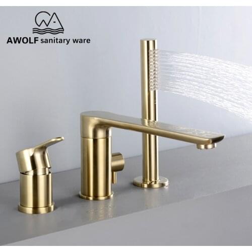 Bathroom Basin Faucet Bathtub Shower Set Split Switch 3 Pcs Brushed Gold Solid Brass Deck Mounted Hot Cold Mixer Tap ML8057