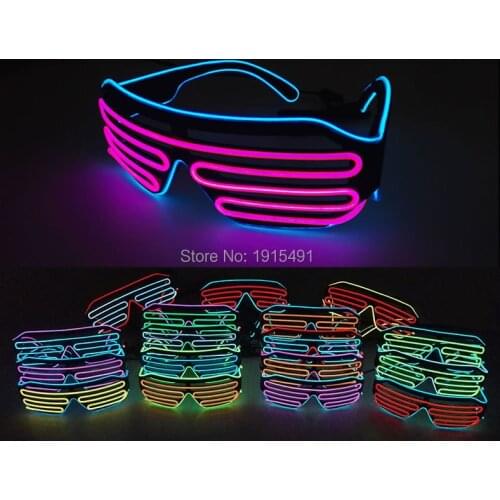 Fashion Wedding decorative Two Color Mixed Sound Activated EL wire Shutter Sunglasses Novelty Lighting Glittery LED Neon Eyewear