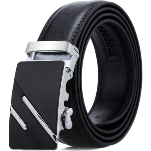 2021 Brand Fashion Automatic Buckle Black Genuine Leather Belt Mens Belts Cow Leather Belts for Men 3.5cm Width high quality
