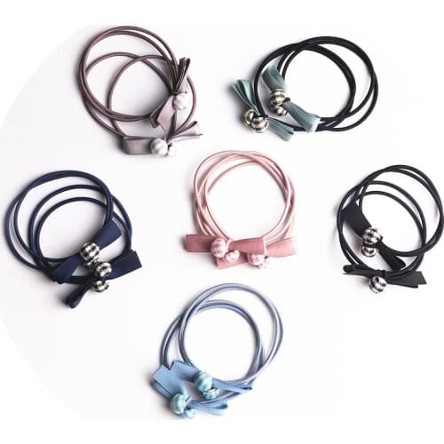 2018 New 20pcs/lot Fashion Women Girls Hair Rope Button Bowknot Ponytail Holder Scrunchy Double Elastic Rubber Band