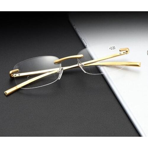 Women Men Rectangle Rimless Al-mg Ultralight Bifocal Reading Glasses +0.75 +1 +1.25 +1.5 +1.75 +2 +2.25 +2.5 +2.75 +3 to +4