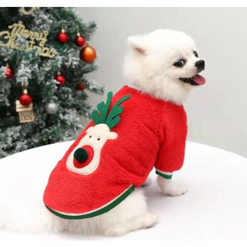 Autumn Winter dog clothes with velvet cat dog warm coat jacket with deer face Christmas dog hoodies for small dogs