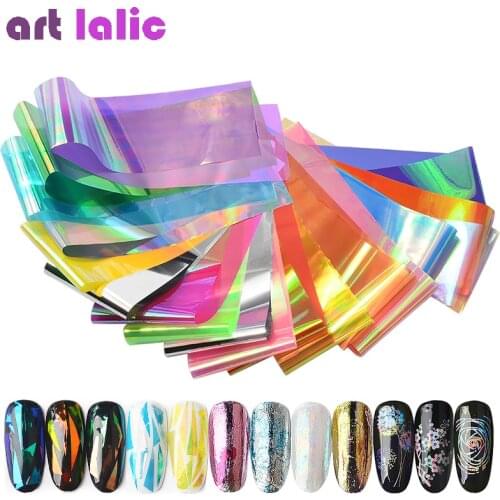 10/12/20Pcs Starry Sky Candy Nail Art Foil Transfer Laser Stickers Decals Marble Broken Glass DIY Nail Tips Decorations