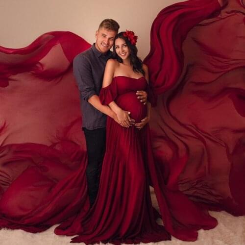 Maternity Dresses for Photo Shoot Pregnancy Dress Summer European American Chiffon One-Word Collar Super-Long Pregnant Skirt