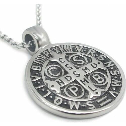 Catholic Saint St Benedict Medal Necklace Pendant Stainless Steel Cross Exorcism