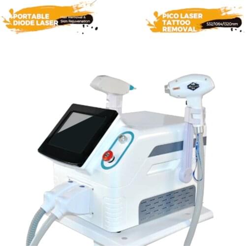 Portable 2 in 1 1064nm 755nm 808nm Diode Laser Hair Removal &ND YAG Laser Tattoo Removal Carbon Stripping Machine for Salon