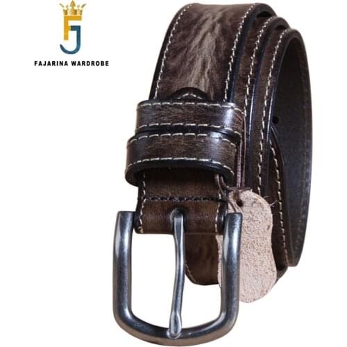 FAJARINA Top Quality Design Cow Skin Leather Belts Straps Male for Unisex Retro Styles Sewing Belt Female 3.3cm Wide N17FJ329