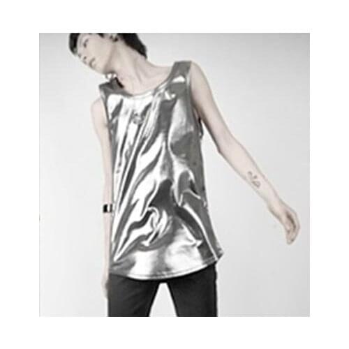 S-xxxl ! Cool Night Singer Essential Stage Performances Hairstylist Silver Sleeveless Vest Wild Men Plus Size Costumes Male
