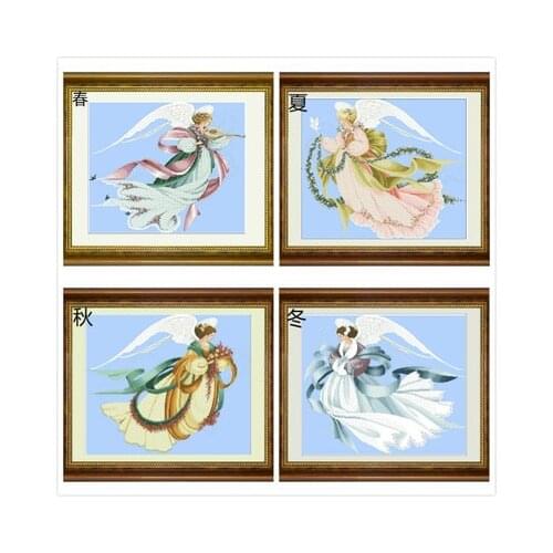 LL Four Seasons Fairy Colorful Line draw fabric cross-stitch cloth with beaded metal thread cross-stitch kit cross stitch