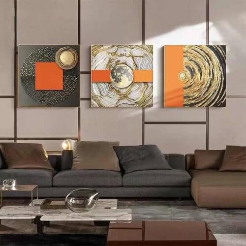 Modern Light Luxury Decorative Painting Living Room Sofa Background Wall Abstract Poster Orange Color Block Restaurant Painting