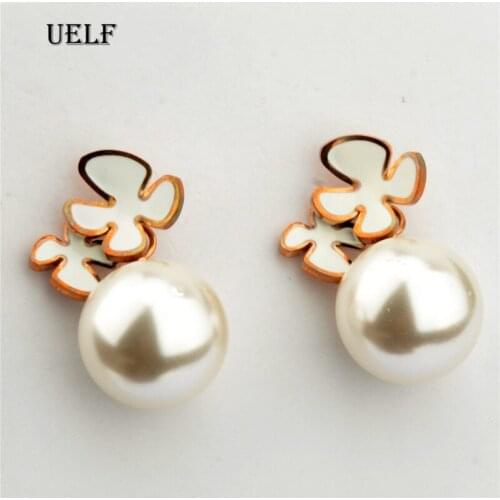 Uelf New design sweet jewelry Pearl stud earrings with flower earrings Statement earring for Girls gift for woman