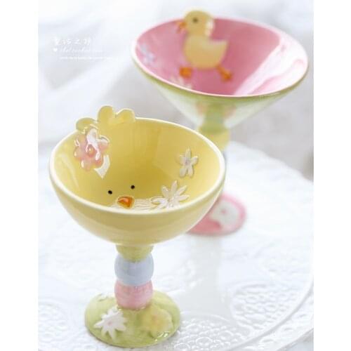 Kitchen Decoration Decoration Super Cute Hand-painted Chick Duck Bunny Dessert Ice Cream Pudding Cup Tall Bowl LB032609